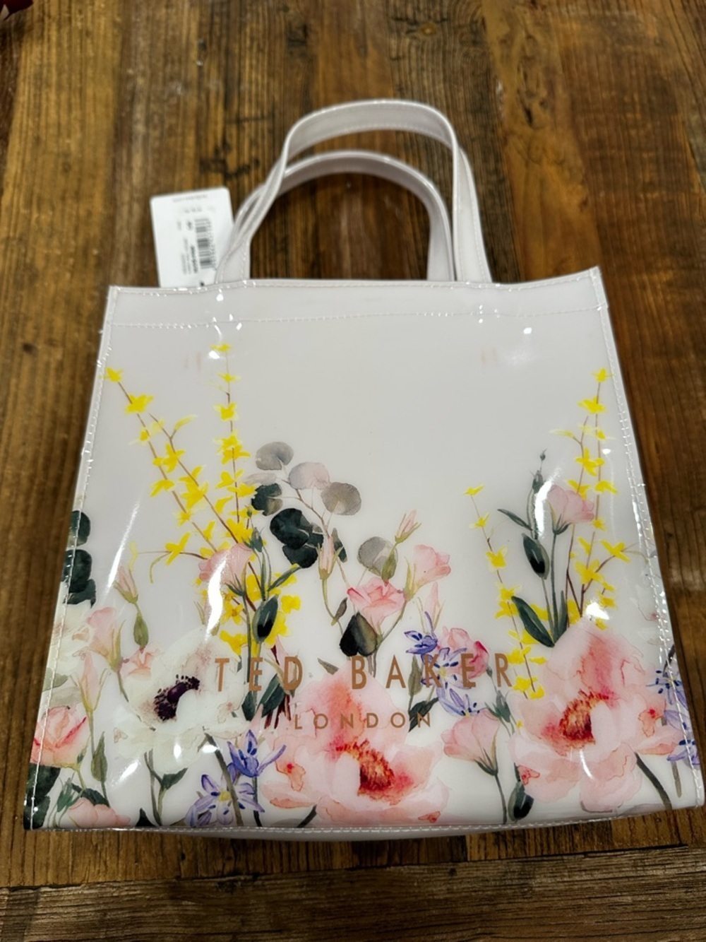 Ted Baker light pink Floral Patent Tote with Pink & Yellow Accents - Picture 7 of 9